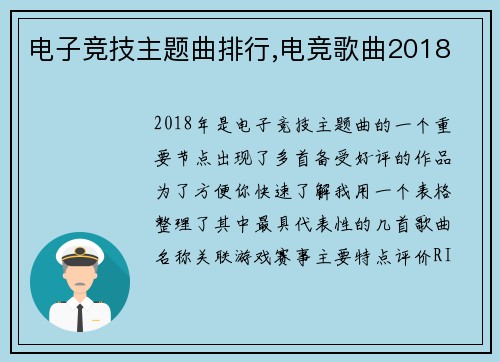 电子竞技主题曲排行,电竞歌曲2018