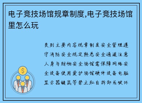 电子竞技场馆规章制度,电子竞技场馆里怎么玩