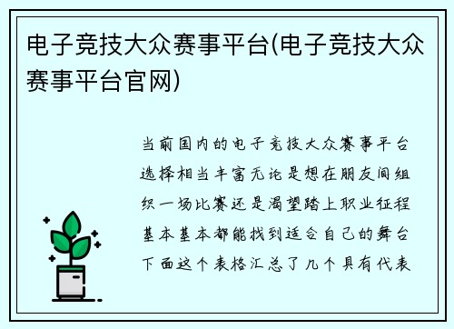 电子竞技大众赛事平台(电子竞技大众赛事平台官网)